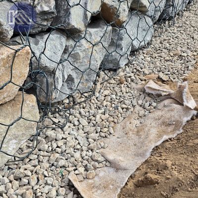 Double Twisted Woven Steel Wire Metal Cage Rock Retaining Wall And Geotextile For Canal Construction Project